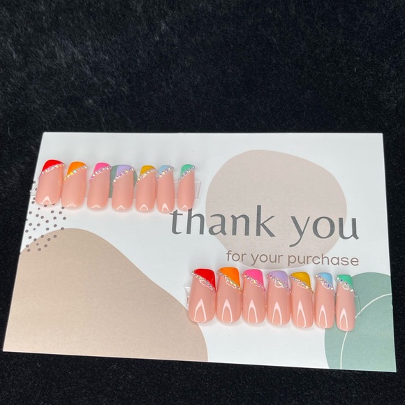 Multi Colorful Diamond Aesthetic Short Press On Nails Set| - Picture 11 of 13